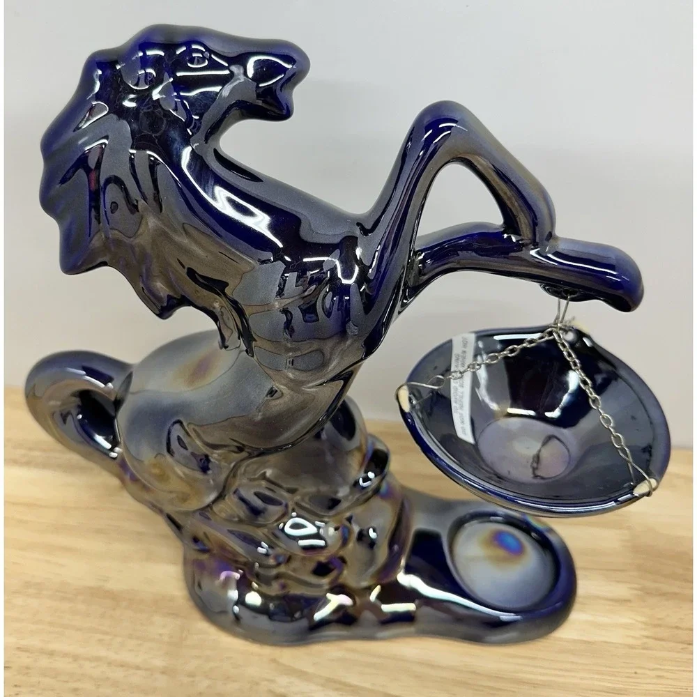 Ceramic Horse Metallic Iridescent Cobalt Blue Made in Poland Candle Oil Warmer